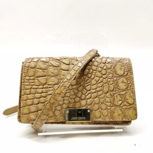 Jimmy Choo Tan Croc-Embossed Crossbody Bag